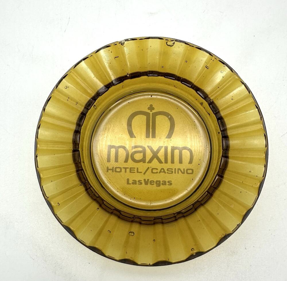 Groovy Amber Glass Ashtray - Maxim Hotel/Casino - 4.5" Round Retro Las Vegas